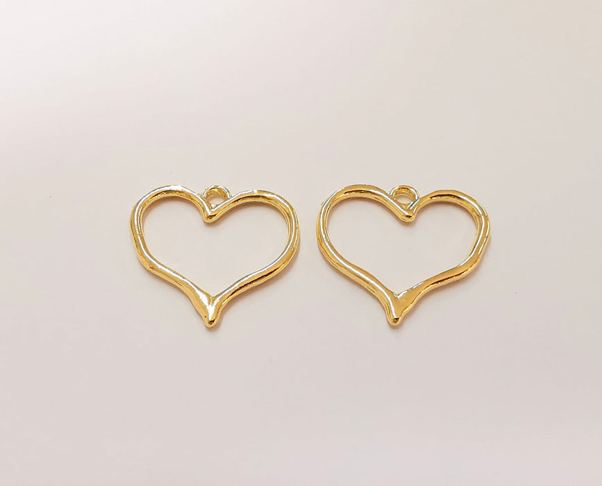 4 Heart Charms 24k Shiny Gold Plated Charms (23x22mm)  G23288