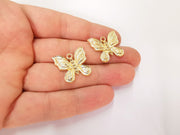 2 Butterfly Charms 24k Shiny Gold Charms (24x22mm)  G23289