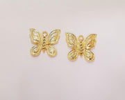 2 Butterfly Charms 24k Shiny Gold Charms (24x22mm)  G23289