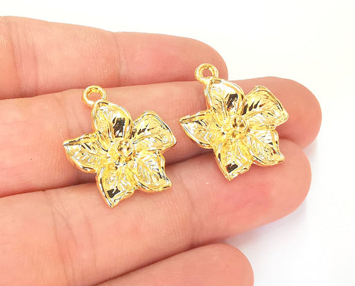 2 Flower Charms Bezel Blank 24K Shiny Gold Plated Charms (25x22mm)  G23292