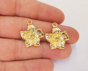 2 Flower Charms Bezel Blank 24K Shiny Gold Plated Charms (25x22mm)  G23292