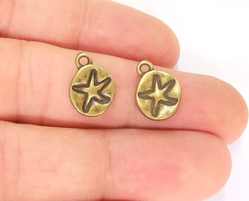 10 Star Charms Antique Bronze Plated Charms (Double Sided) (15x10mm)  G23297