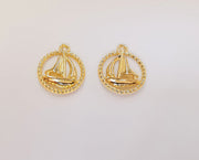 2 Sailing Boat Ship Charms (Double Sided) 24K Shiny Gold Plated Charms (18x16mm)  G23298