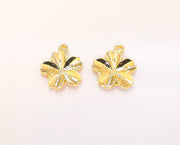 4 Flower Charms 24K Shiny Gold Plated Charms (20x17mm)  G23304