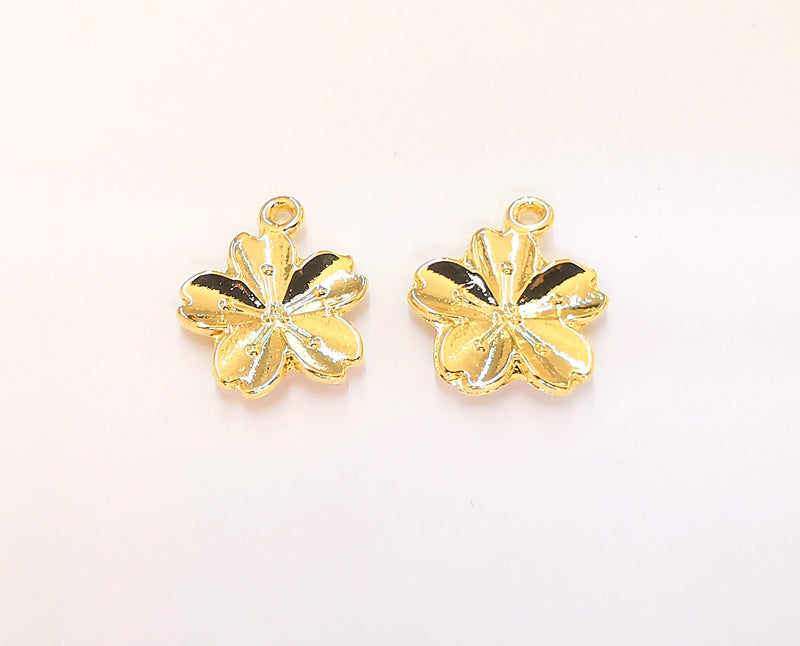 4 Flower Charms 24K Shiny Gold Plated Charms (20x17mm)  G23304