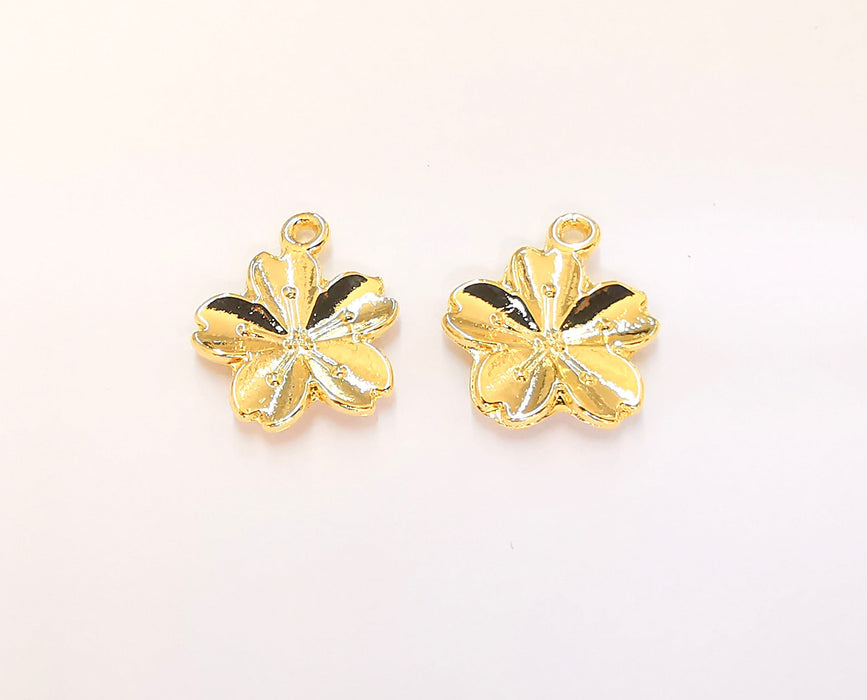 4 Flower Charms 24K Shiny Gold Plated Charms (20x17mm)  G23304