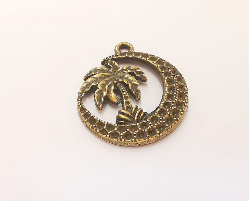 2 Palm Crescent Charms Antique Bronze Plated Charms (37x32mm)  G23306