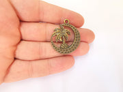 2 Palm Crescent Charms Antique Bronze Plated Charms (37x32mm)  G23306