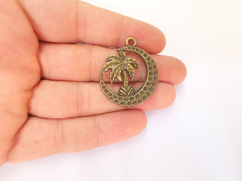 2 Palm Crescent Charms Antique Bronze Plated Charms (37x32mm)  G23306
