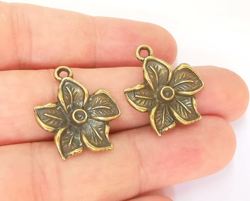 4 Flower Charms Bezel Blank Antique Bronze Plated Charms (25x22mm)  G23308