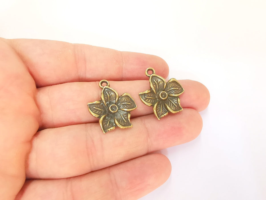 4 Flower Charms Bezel Blank Antique Bronze Plated Charms (25x22mm)  G23308