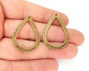 4 Drop Hammered Charms Connector Antique Bronze Plated Charms (38x26mm)  G23310