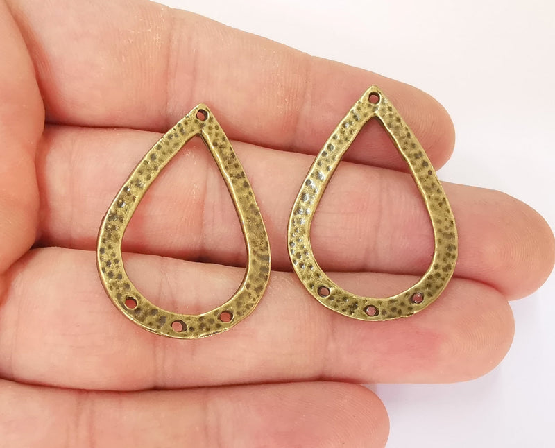 4 Drop Hammered Charms Connector Antique Bronze Plated Charms (38x26mm)  G23310