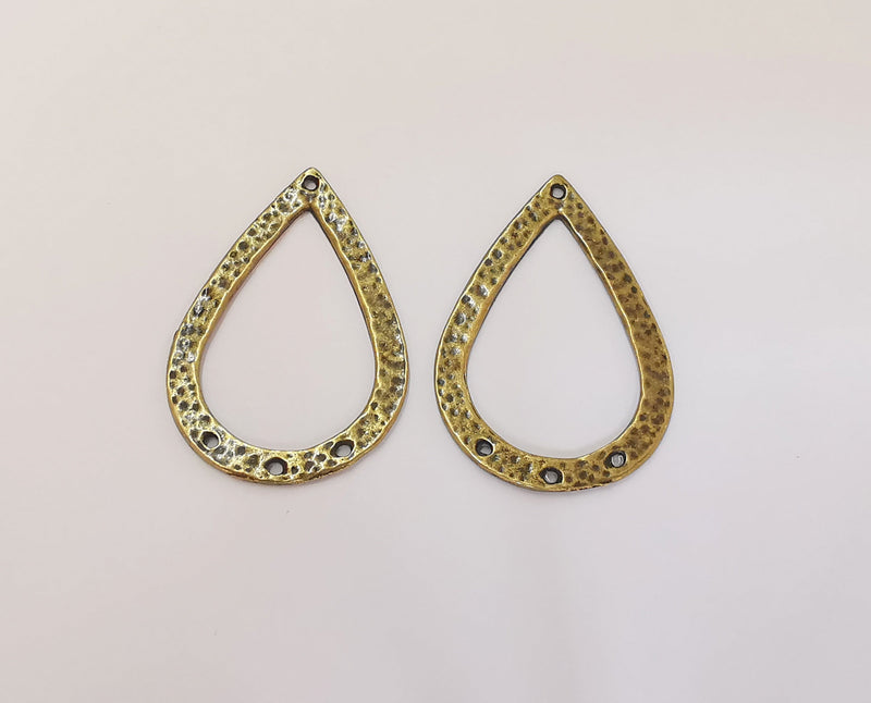 4 Drop Hammered Charms Connector Antique Bronze Plated Charms (38x26mm)  G23310