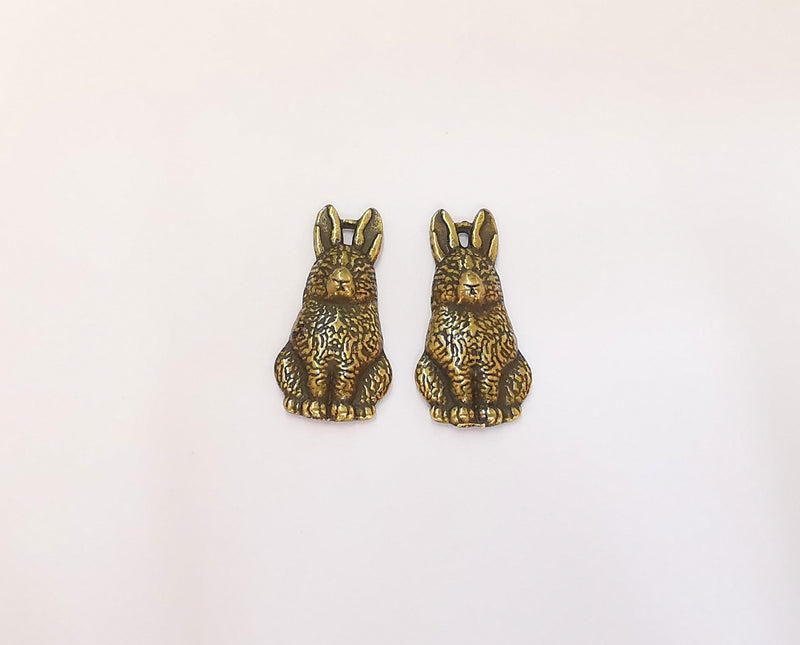 4 Rabbit charms Antique bronze plated charms (26x12mm)  G23318