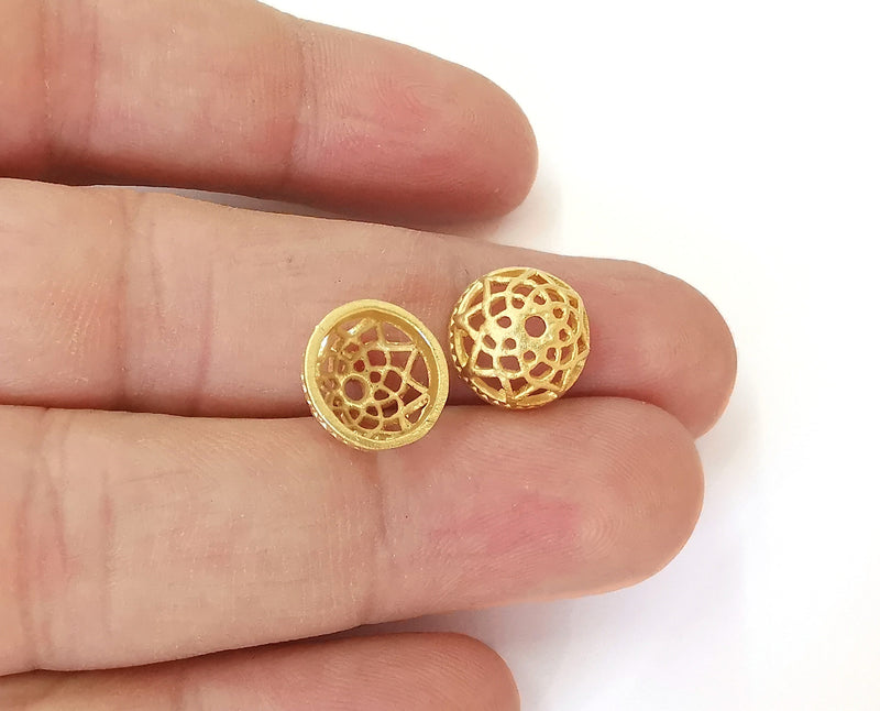 4 Filigree Bead Caps Findings Gold Plated Brass Findings (12x6mm) G23759
