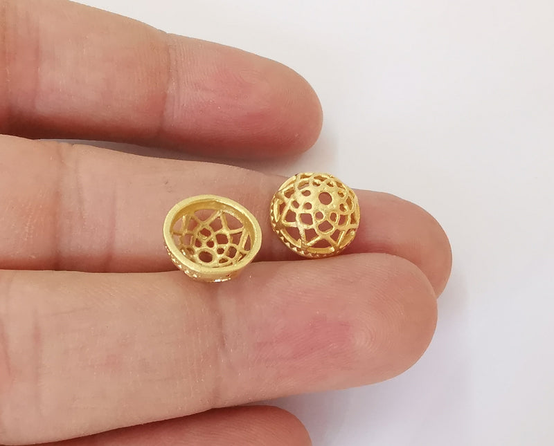 4 Filigree Bead Caps Findings Gold Plated Brass Findings (12x6mm) G23759
