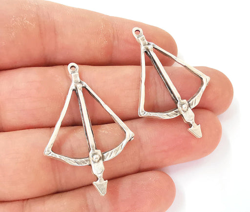 4 Crossbow Charms Antique Silver Plated Charms (41x26mm)  G23113