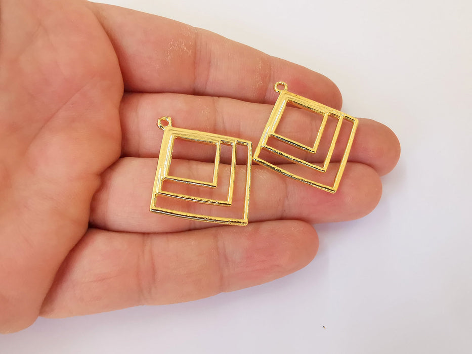 2 Geometric Charms 24K Shiny Gold Plated Charms (36x33mm)  G23325