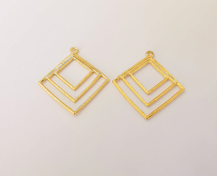 2 Geometric Charms 24K Shiny Gold Plated Charms (36x33mm)  G23325