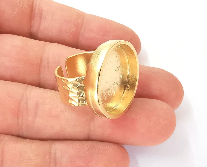 Hammered Ring Blank Setting Cabochon Base inlay Mounting Adjustable Ring Bezel Gold Plated (22mm blank ) G23328