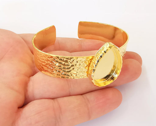 Bracelet Blank Resin Cuff Dry Flower inlay Blank Cuff Bezel Glass Cabochon Base Hammered Adjustable Shiny Gold Plated (26x18mm ) G23327