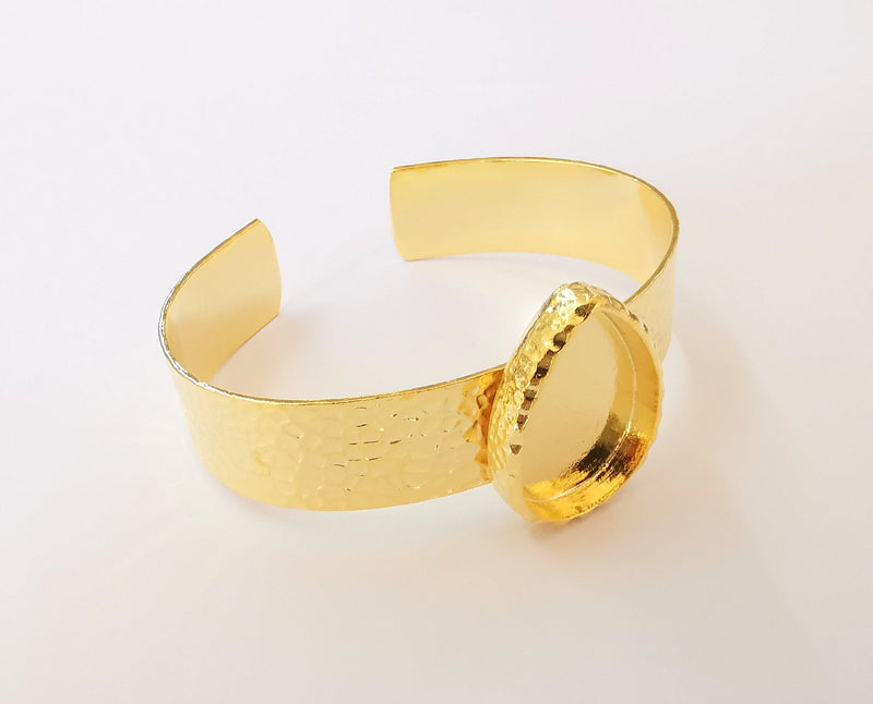 Bracelet Blank Resin Cuff Dry Flower inlay Blank Cuff Bezel Glass Cabochon Base Hammered Adjustable Shiny Gold Plated (26x18mm ) G23327