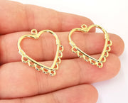 2 Heart Charms Connector 24K Shiny Gold Plated Charms (30x27mm)  G23333