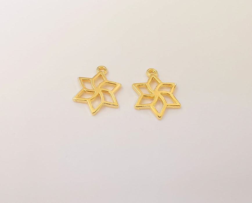 4 Pinwheel Charms 24K Shiny Gold Plated Charms (23x17mm)  G23334