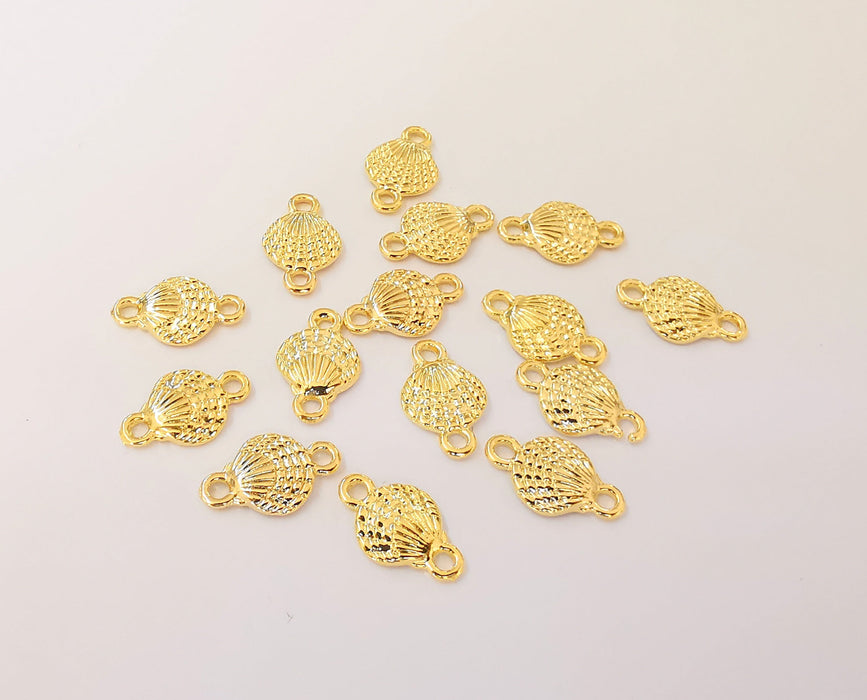 20 Oyster Sea Shell Connector Charms 24K Shiny Gold Plated Charms (16x10mm)  G23321