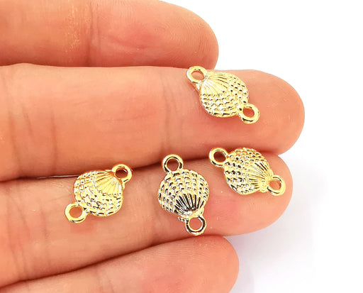 20 Oyster Sea Shell Connector Charms 24K Shiny Gold Plated Charms (16x10mm)  G23321