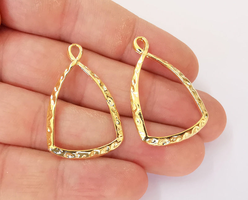 2 Hammered Charms 24K Shiny Gold Plated Charms (37x24mm)  G23336