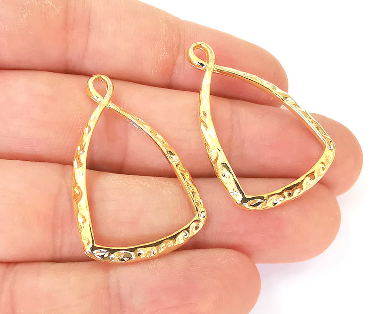 2 Hammered Charms 24K Shiny Gold Plated Charms (37x24mm)  G23336