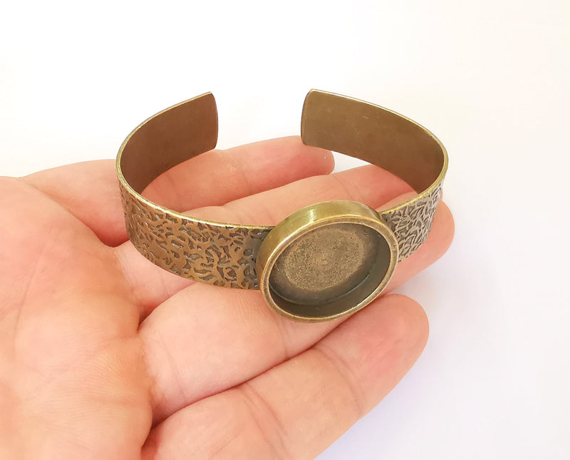 Bracelet Blank Resin Cuff Dry Flower inlay Blank Cuff Bezel Glass Cabochon Base Textured Adjustable Antique Bronze (22mm ) G23340