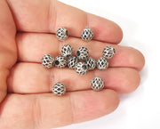 10 Silver beads Antique silver plated brass beads (8mm) G23768