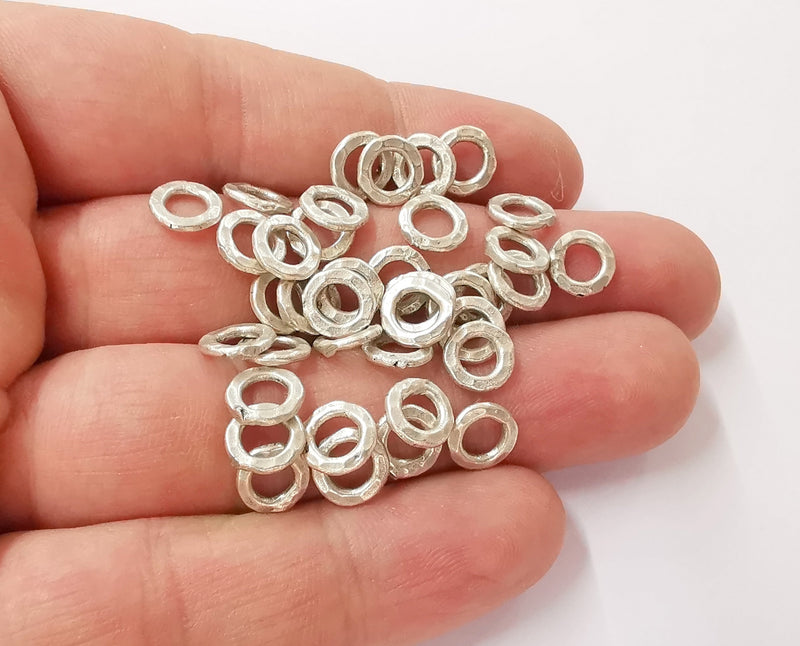 10 Hammered circle Antique silver plated findings (8mm) G23777