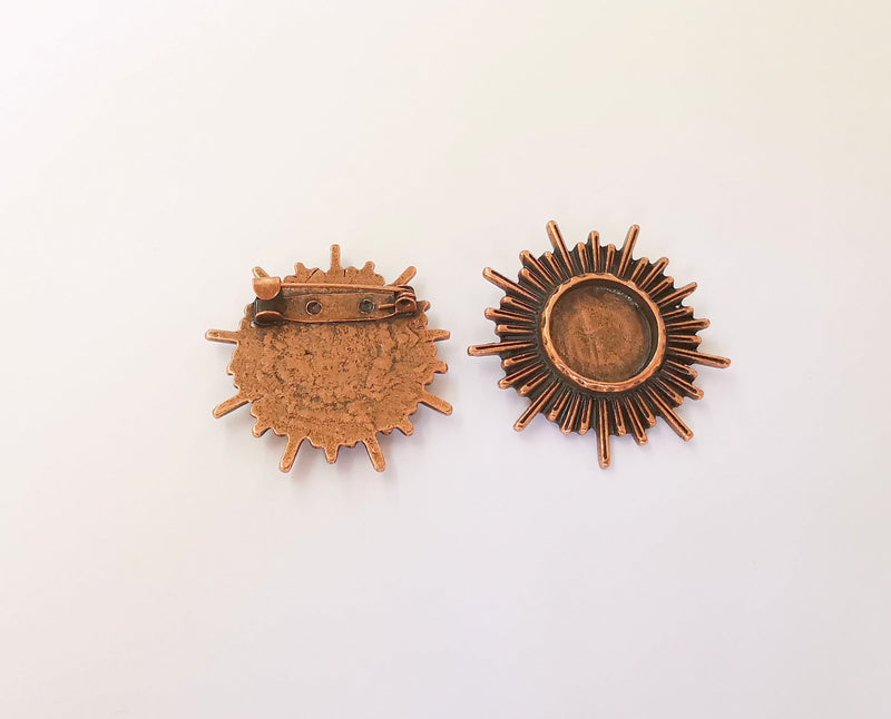 Sun Brooch Holders Pin Brooch Blanks Brooch Bezel Antique Copper Plated Brooch Pin Findings  (16mm Bezel size)  G23342