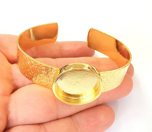 Bracelet Blank Resin Cuff Dry Flower inlay Blank Cuff Bezel Glass Cabochon Base Textured Adjustable Shiny Gold Plated (22mm ) G20955