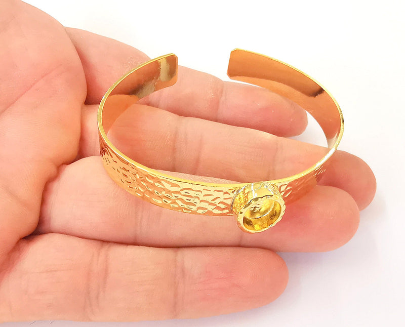 Bracelet Blank Resin Cuff Dry Flower inlay Blank Cuff Bezel Glass Cabochon Base Hammered Adjustable Shiny Gold Plated (10x8mm ) G23344