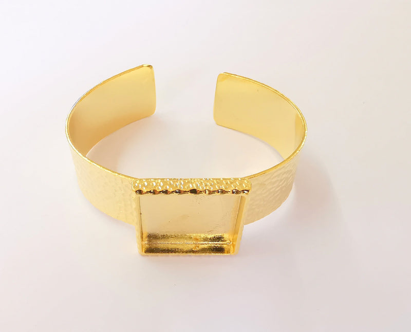 Bracelet blank Resin cuff Dry flower inlay blank Cuff bezel Glass cabochon base Textured adjustable Shiny gold plated (25x25mm ) G23345