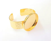 Bracelet blank Resin cuff Dry flower inlay blank Cuff bezel Glass cabochon base Textured adjustable Shiny gold plated (40mm ) G23348