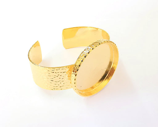 Bracelet blank Resin cuff Dry flower inlay blank Cuff bezel Glass cabochon base Textured adjustable Shiny gold plated (40mm ) G23348