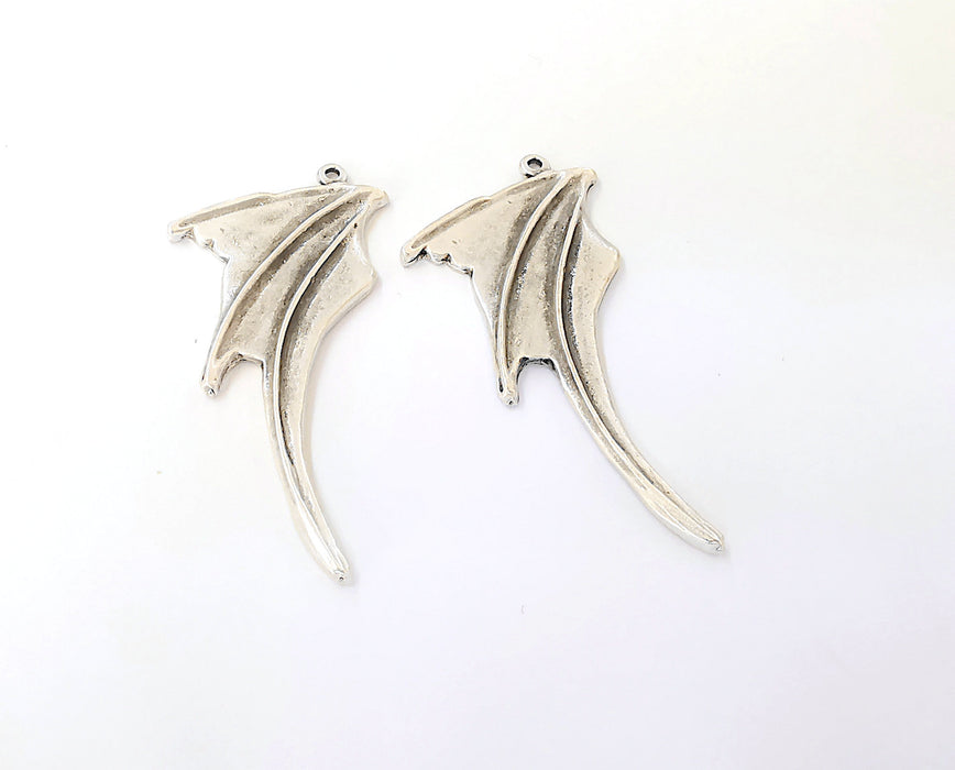 2 Wing Charms Antique Silver Plated Charms (50x26mm) G23355