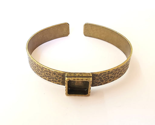 Bracelet blank Resin cuff Dry flower inlay blank Cuff bezel Glass cabochon base Hammered adjustable Antique bronze (10x10mm ) G23360