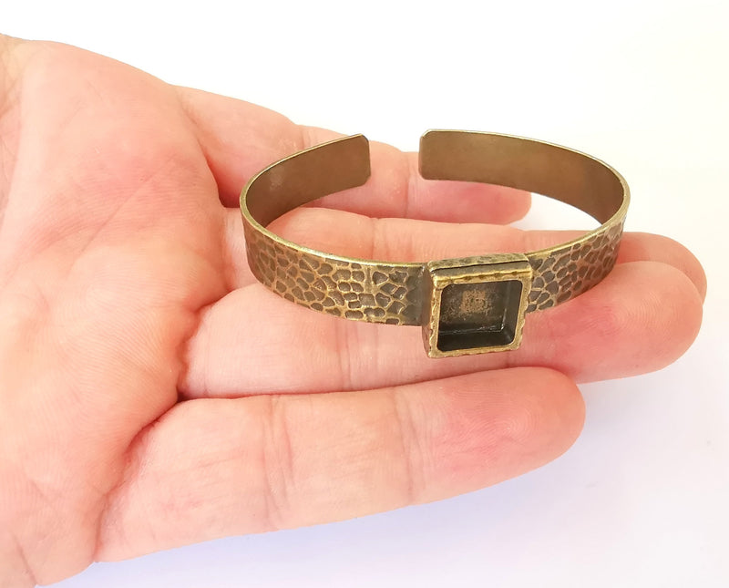 Bracelet blank Resin cuff Dry flower inlay blank Cuff bezel Glass cabochon base Hammered adjustable Antique bronze (10x10mm ) G23360