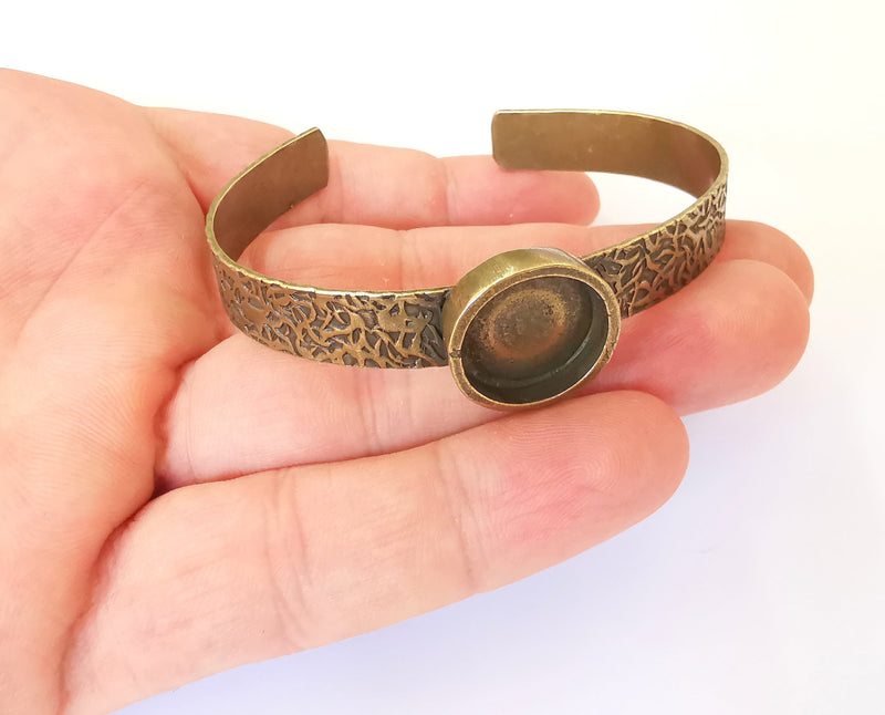 Bracelet Blank Resin Cuff Dry Flower inlay Blank Cuff Bezel Glass Cabochon Base Textured Adjustable Antique Bronze (16mm ) G23361
