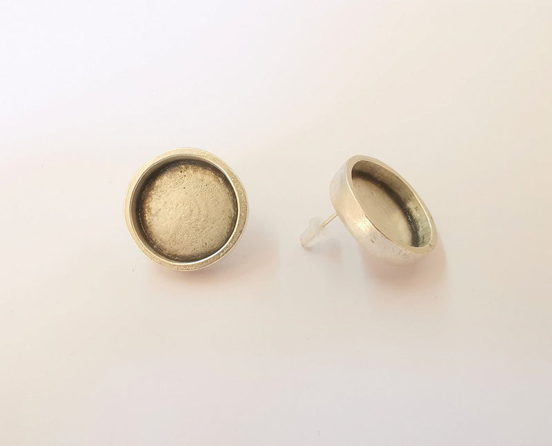 Earring blank base backs Silver resin blank cabochon base inlay blank mountings Antique silver plated metal (18mm blank) 1 Pair G23366