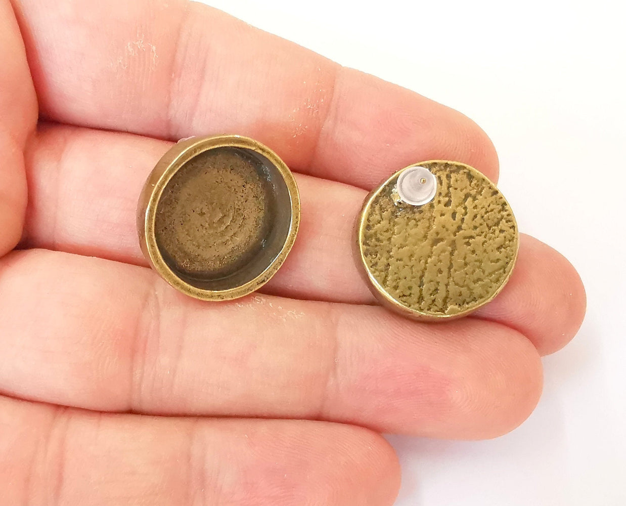 Earring blank backs Antique bronze resin base inlay blank cabochon mountings setting Antique bronze plated metal (18mm blank) 1 pair G23367