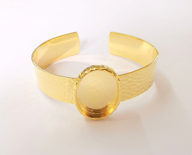Bracelet blank Resin cuff Dry flower inlay blank Cuff bezel Glass cabochon base Hammered adjustable Shiny gold plated (25x18mm ) G23369