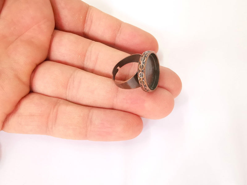 Copper ring blank setting cabochon base inlay ring backs mounting adjustable ring base bezel (17mm blank) Antique copper plated G23372